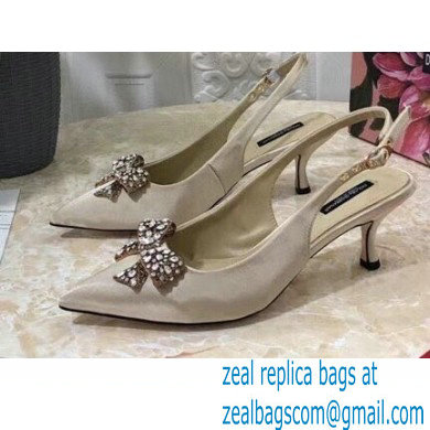 Dolce & Gabbana Heel 6.5cm Satin Slingbacks Beige with Crystal Bow 2021 - Click Image to Close